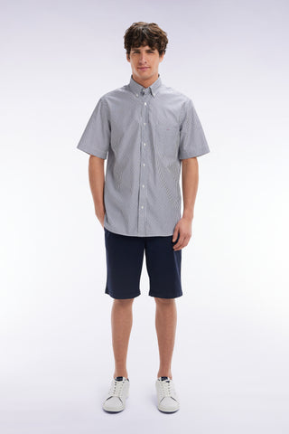 Straight-cut navy lyocell and stretch cotton Bermuda shorts