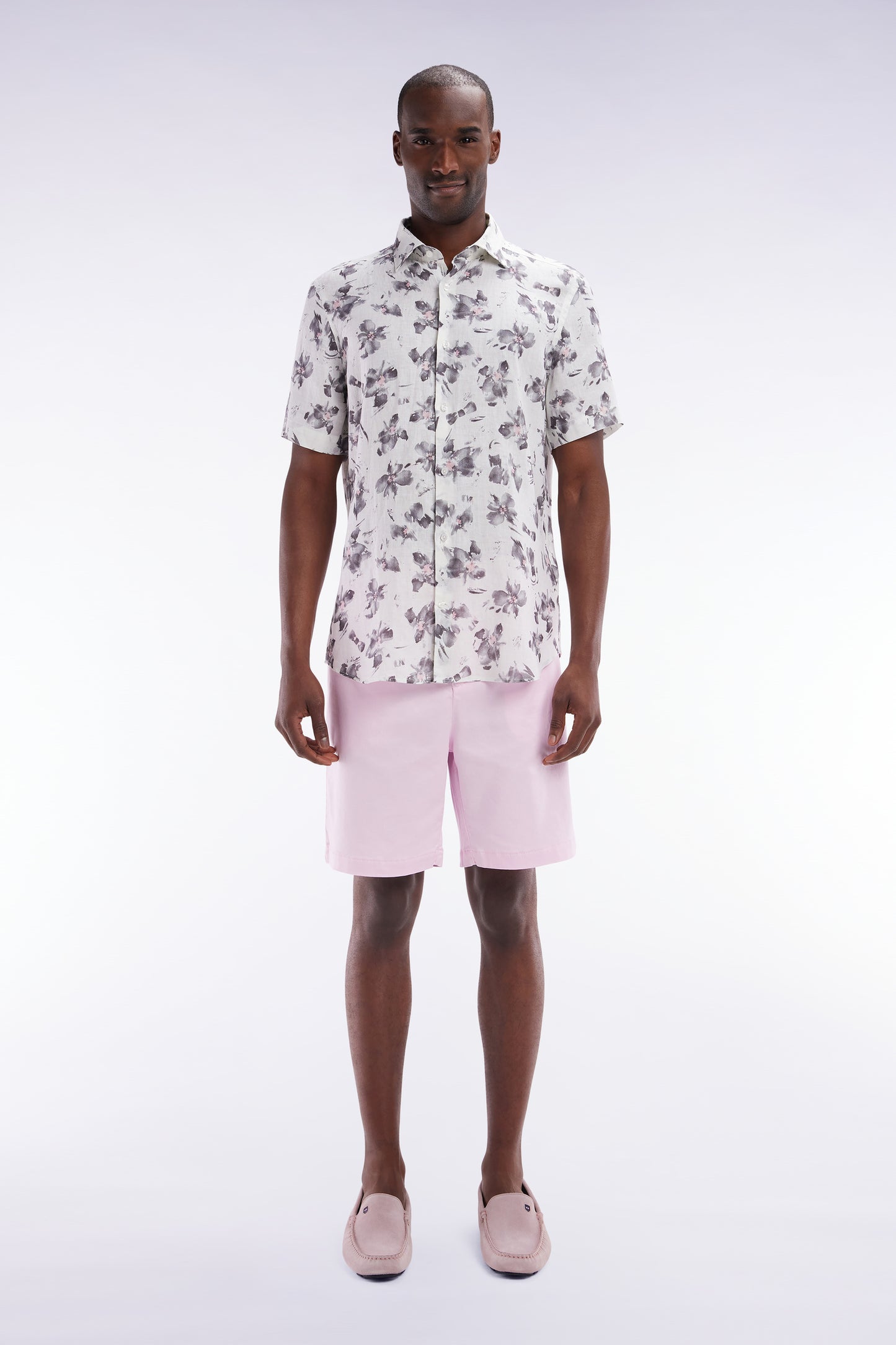 Elasticated waistband pink Bermuda shorts in lyocell and stretch cotton