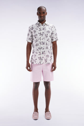 Elasticated waistband pink Bermuda shorts in lyocell and stretch cotton