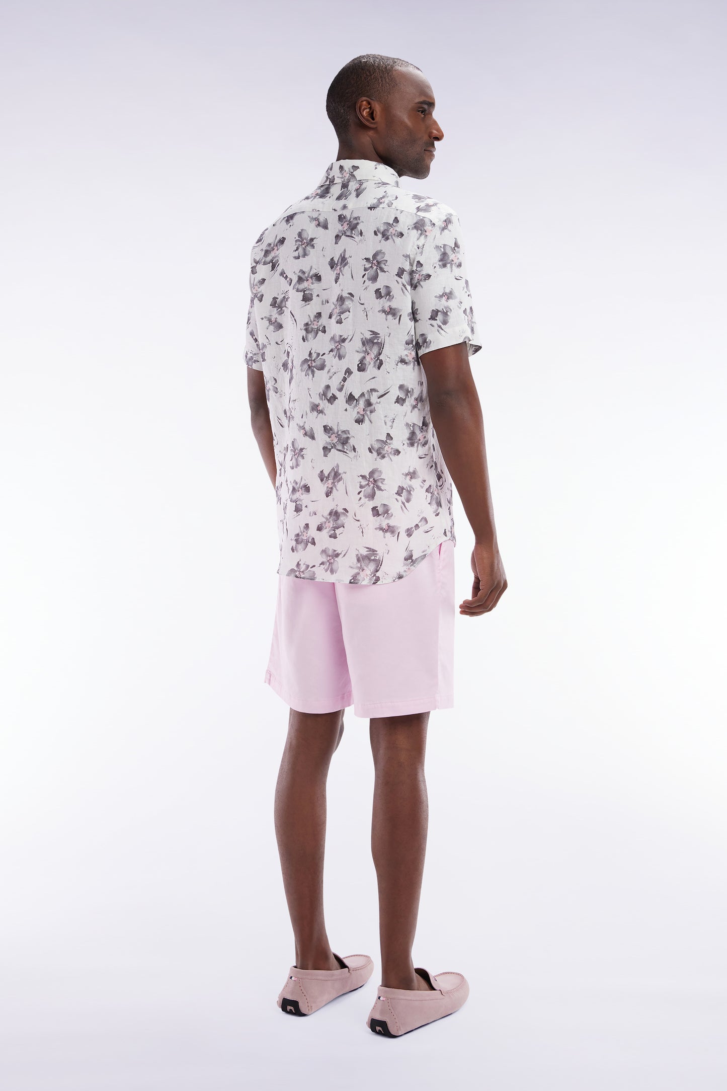 Elasticated waistband pink Bermuda shorts in lyocell and stretch cotton