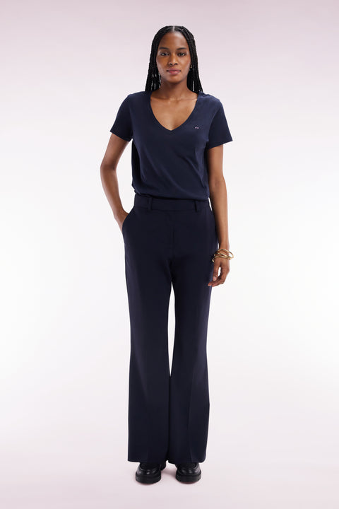 Straight cut navy virgin wool trousers - Image 3