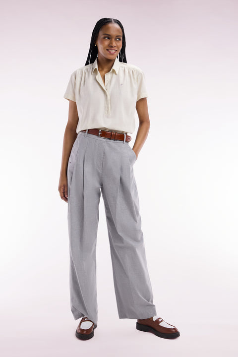 Oversized wide-leg trousers in grey stretch cotton - Image 1