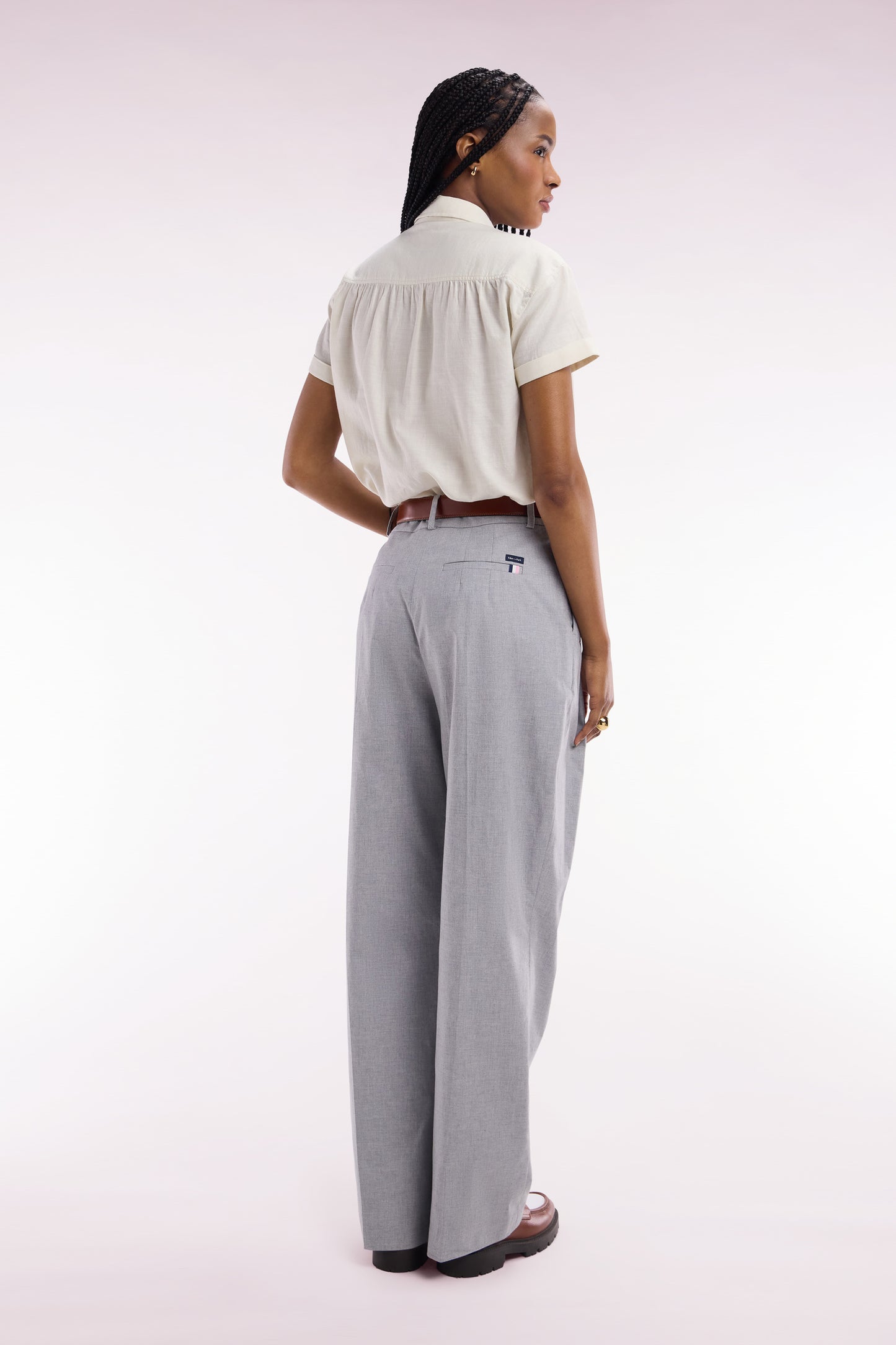 Oversized wide-leg trousers in grey stretch cotton
