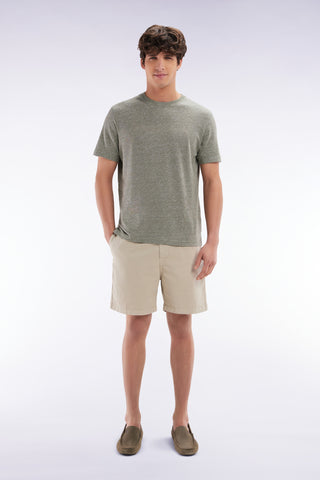 Elastic waist shorts in plain beige stretch cotton