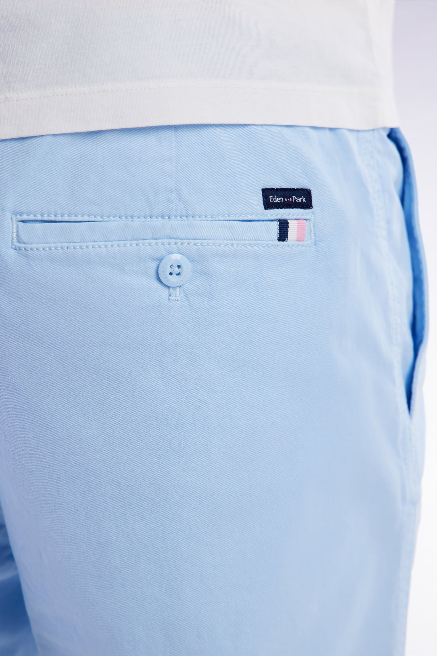 Elastic waist shorts in plain sky blue stretch cotton