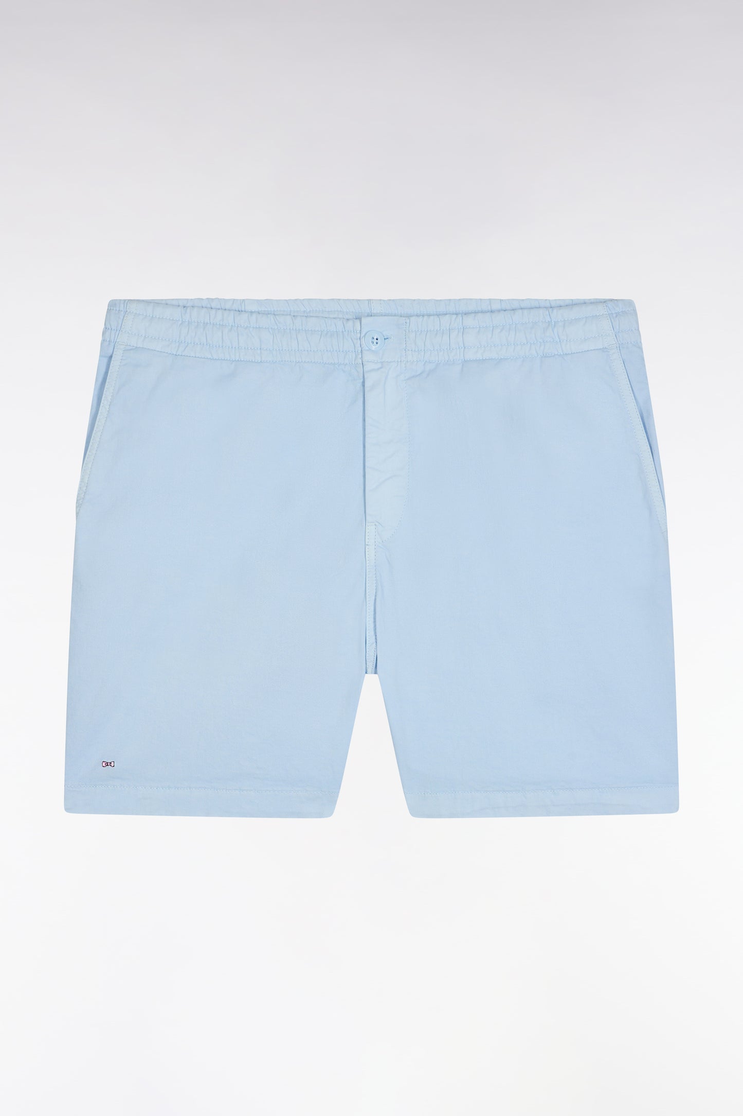 Elastic waist shorts in plain sky blue stretch cotton