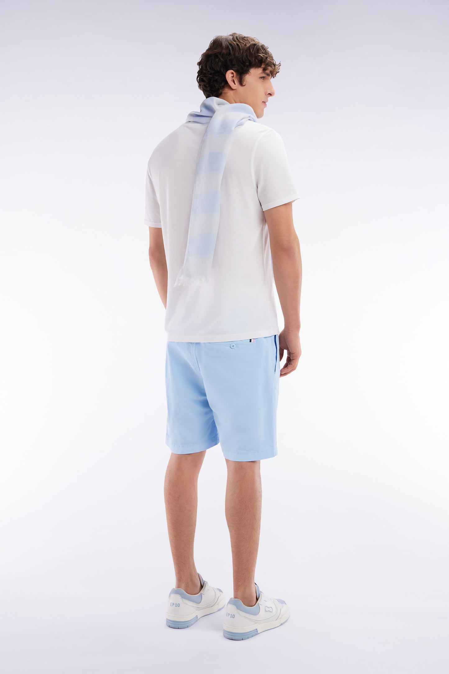 Elastic waist shorts in plain sky blue stretch cotton