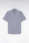 Straight short-sleeved shirt in striped dark blue cotton