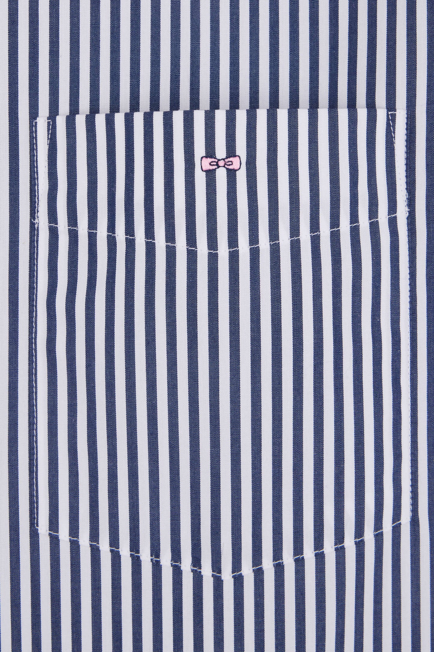 Straight short-sleeved shirt in striped dark blue cotton