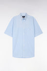 Straight short-sleeved shirt in striped sky blue cotton