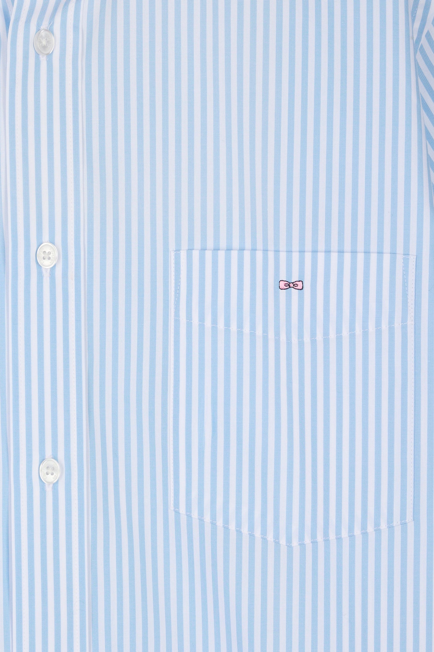 Straight short-sleeved shirt in striped sky blue cotton