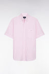 Straight short-sleeved shirt in pink striped jacquard
