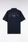 Straight short-sleeved shirt in navy cotton with Eden Park embroidery