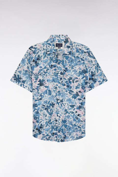 Slim-fit short-sleeved floral print shirt in navy cotton - Image 2