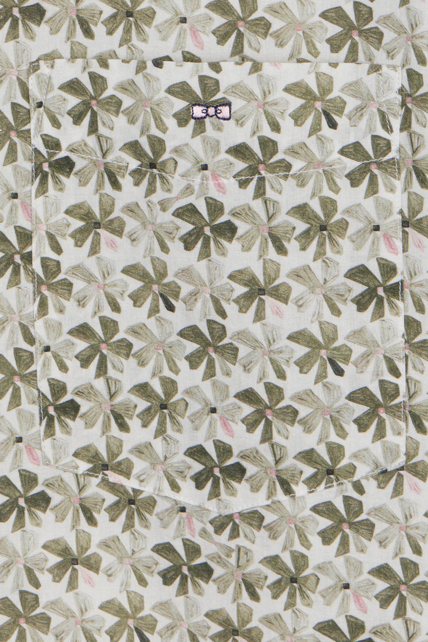 Straight-fit sort-sleeved shirt in khaki cotton with graphic floral print