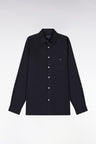 Straight-fit unisex shirt in navy stretch cotton and lyocell