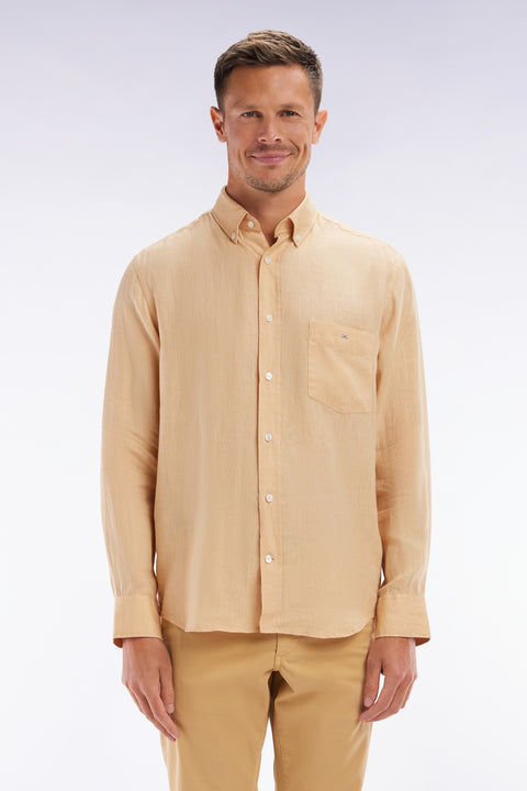 Straight-fit camel linen shirt - Image 1