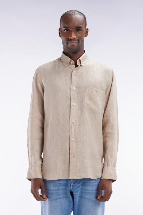 Straight-fit beige linen shirt - Image 1