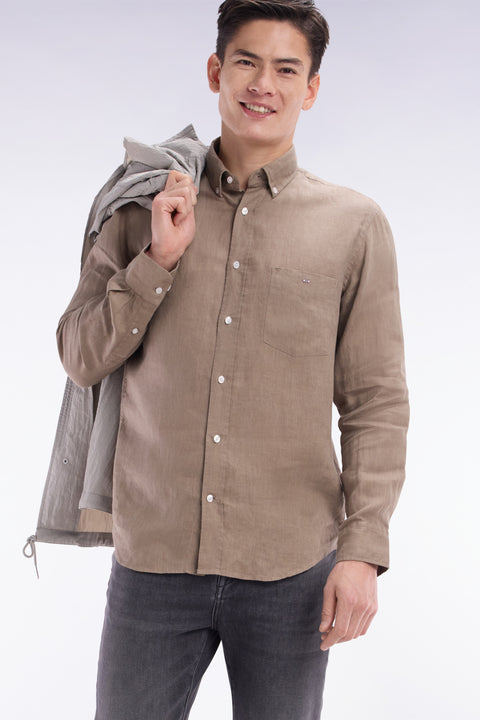 Straight-fit sand linen shirt - Image 3