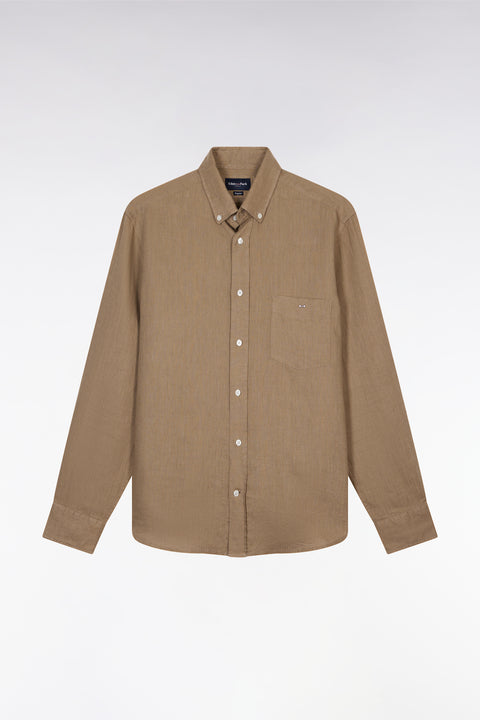 Straight-fit sand linen shirt - Image 2