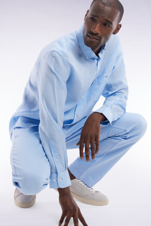 Straight-fit sky blue linen shirt - Image 3