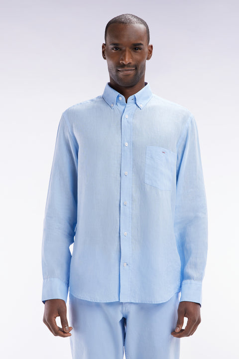 Straight-fit sky blue linen shirt - Image 1