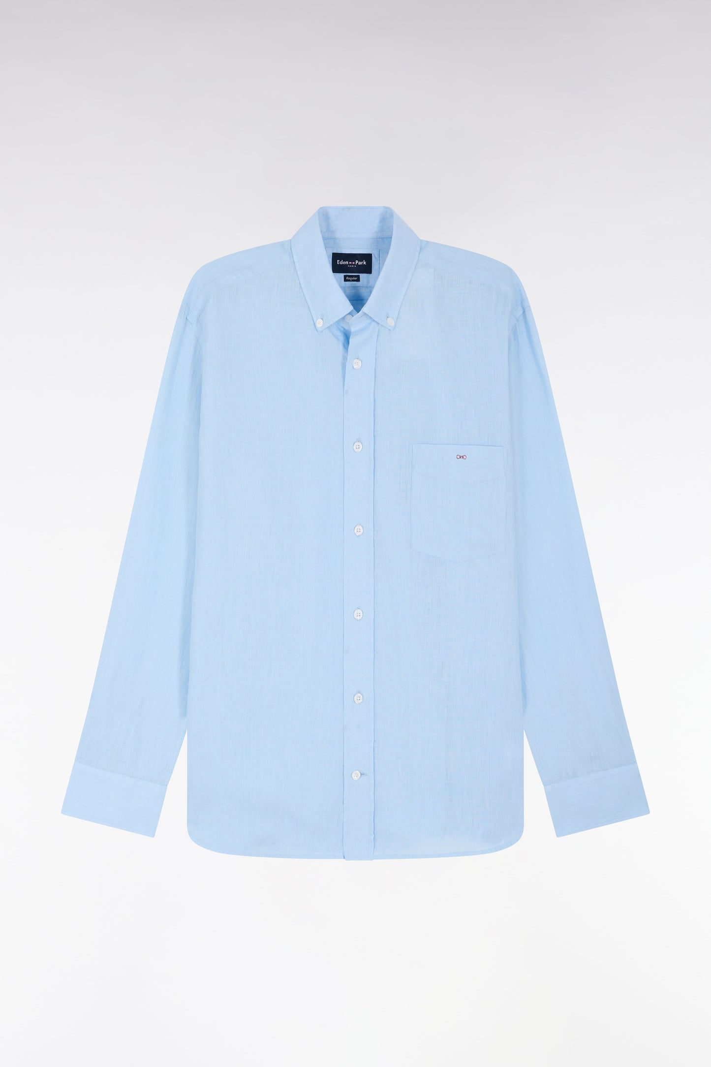Straight-fit sky blue linen shirt