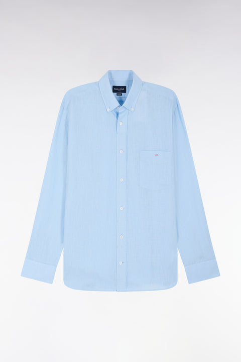 Straight-fit sky blue linen shirt - Image 2