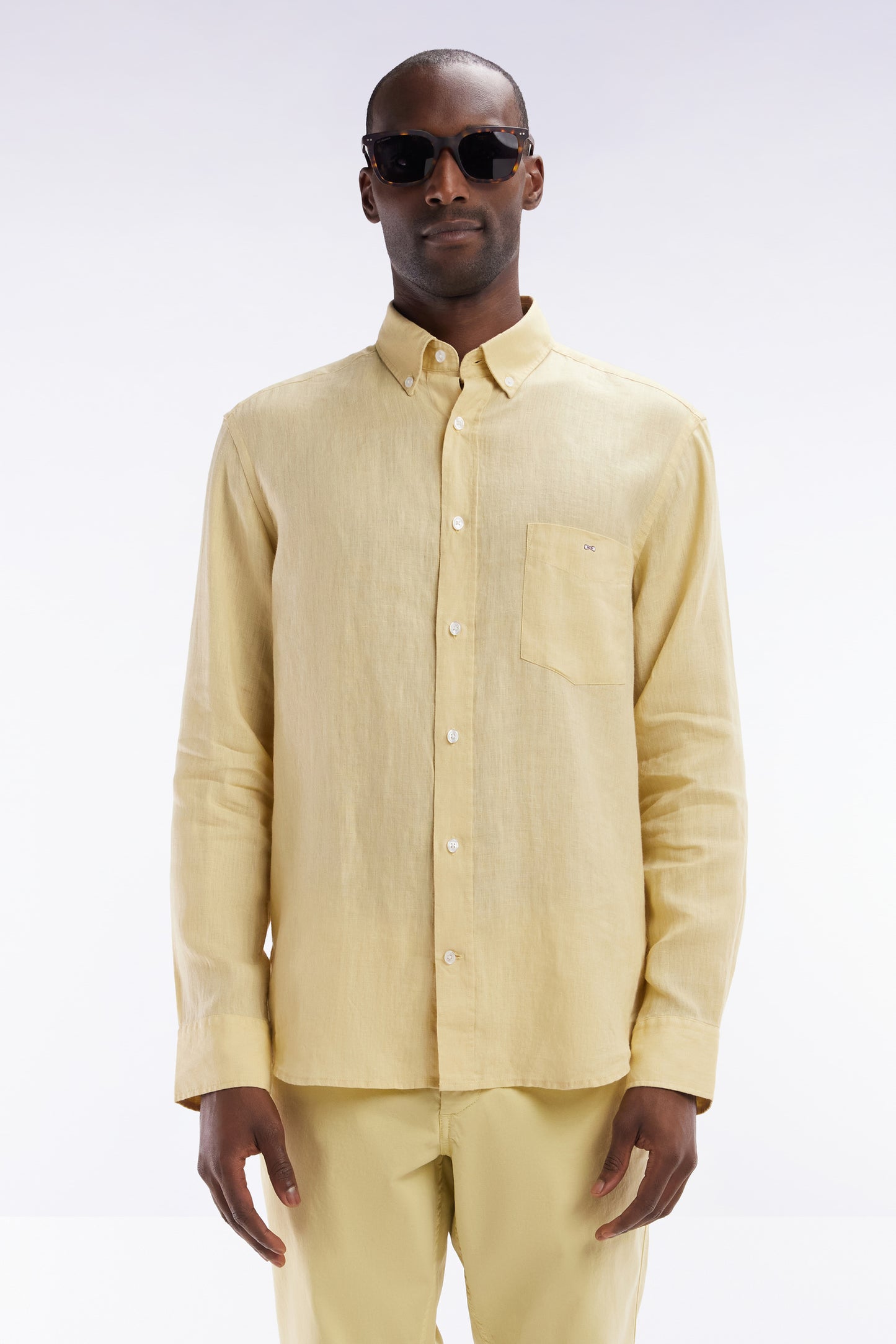 Straight-fit ivory linen shirt