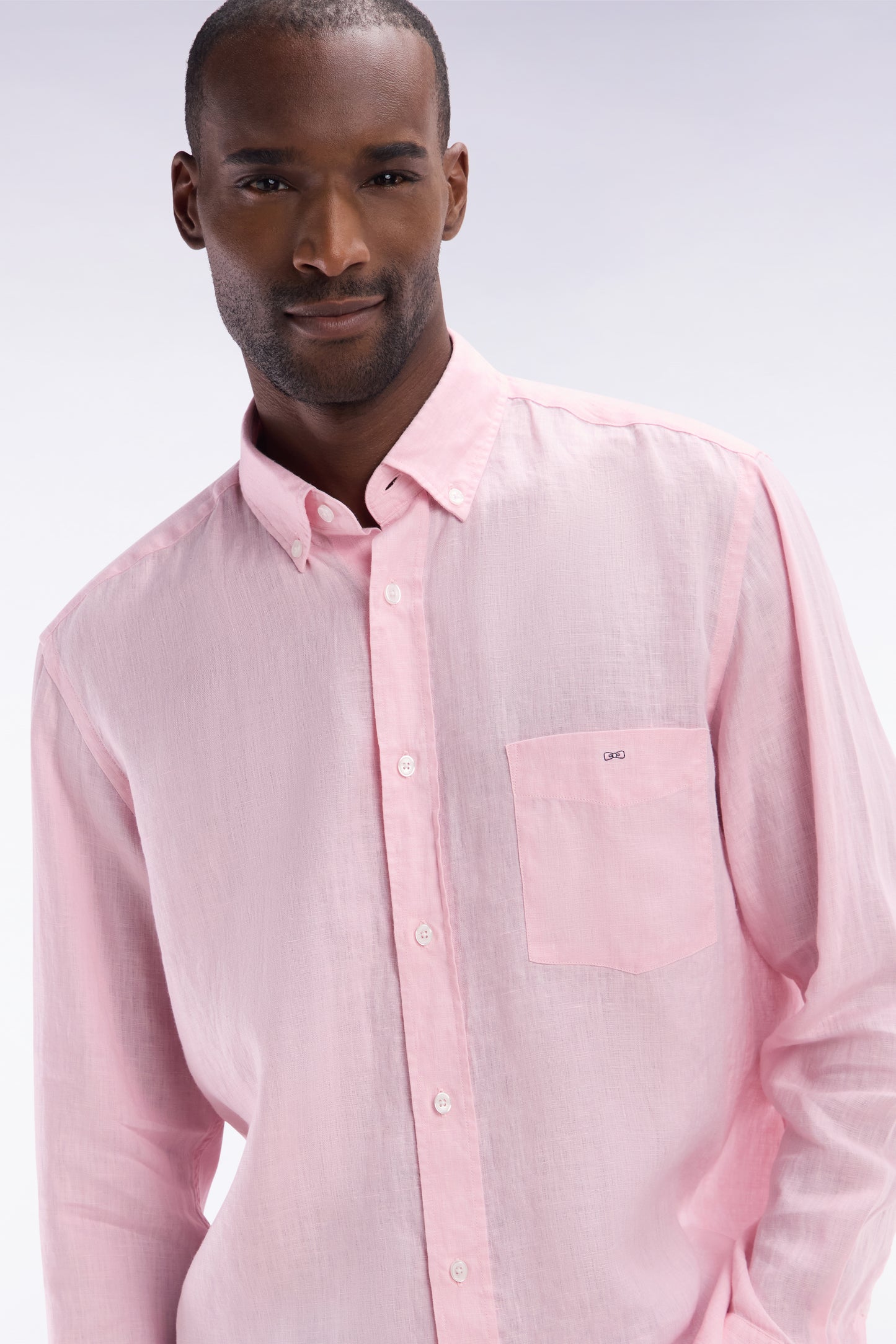 Straight-fit pink linen shirt
