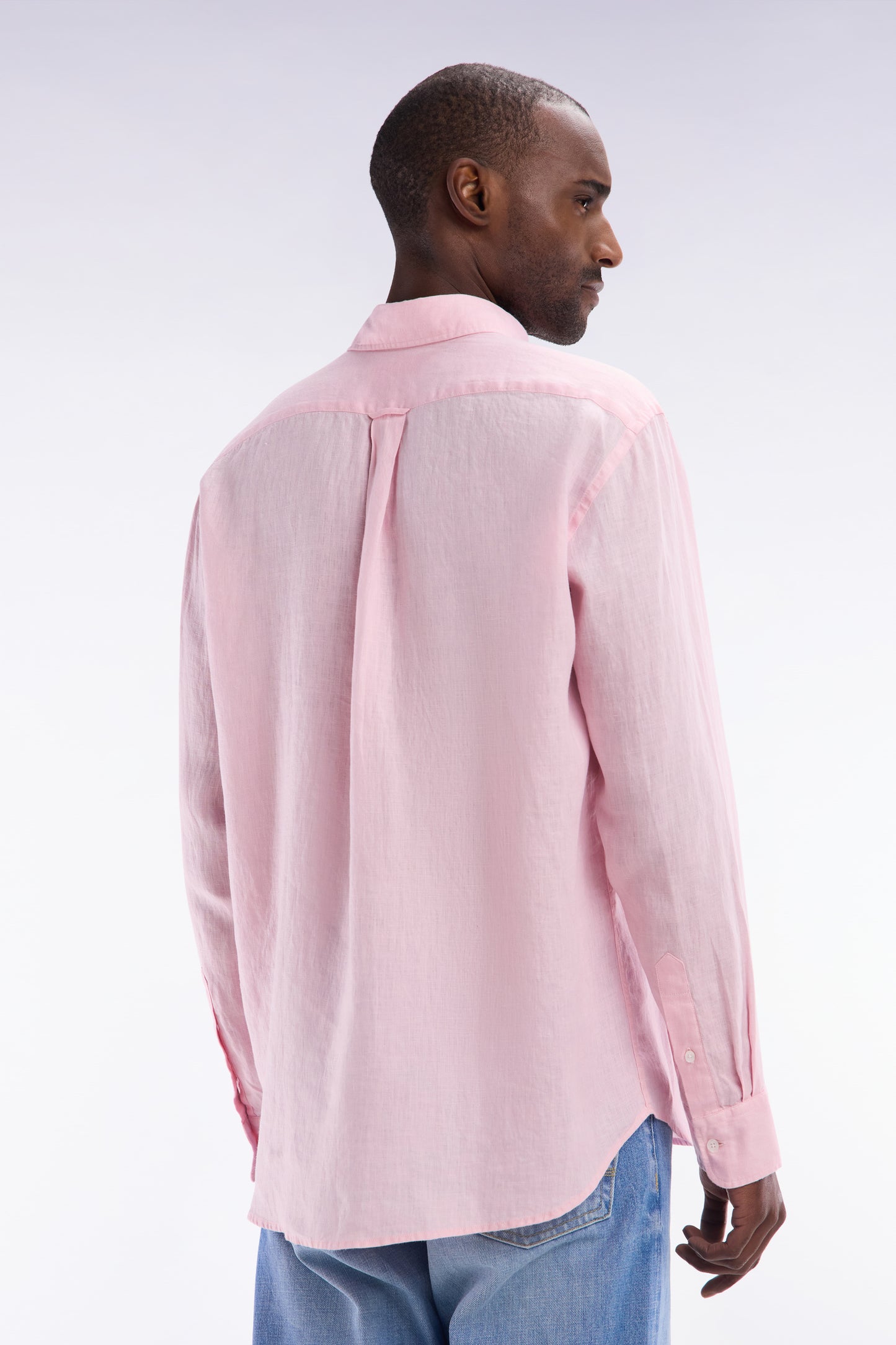 Straight-fit pink linen shirt
