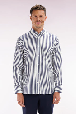 Straight-fit striped blue cotton shirt
