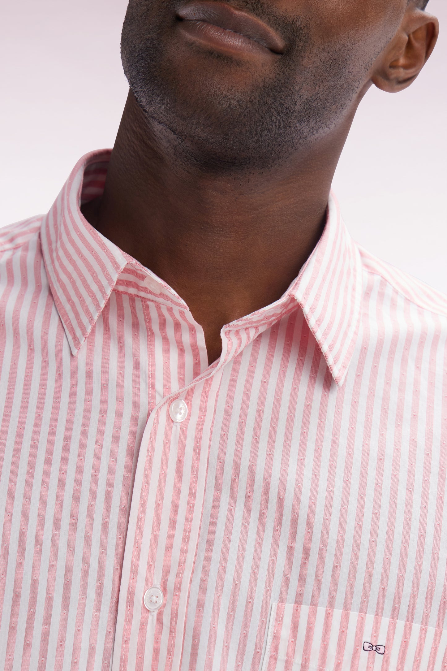 Straight-fit pink striped cotton shirt