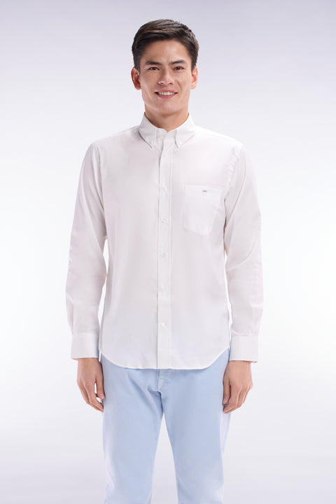 Straight-fit white cotton twill shirt - Image 1