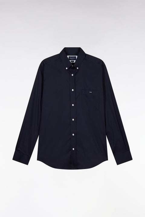 Straight-fit navy cotton twill shirt - Image 2