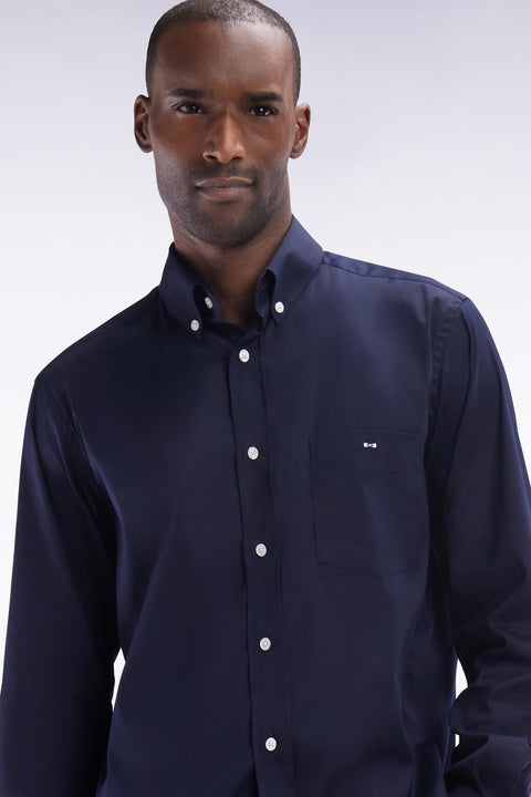 Straight-fit navy cotton twill shirt - Image 3
