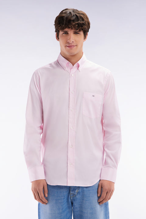 Straight-fit pink cotton twill shirt - Image 1