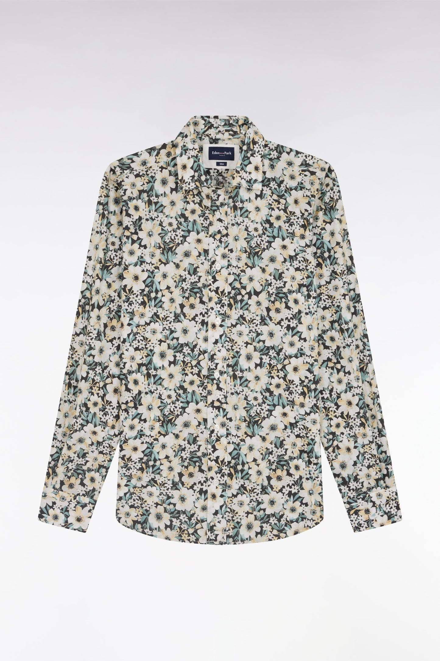 Straight-fit floral print cotton poplin shirt