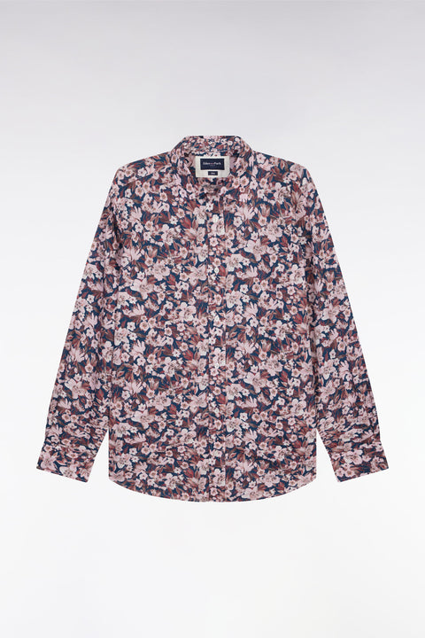Straight-fit cotton poplin shirt with burgundy floral print - Image 2