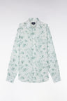 Slim-fit green linen shirt with floral print