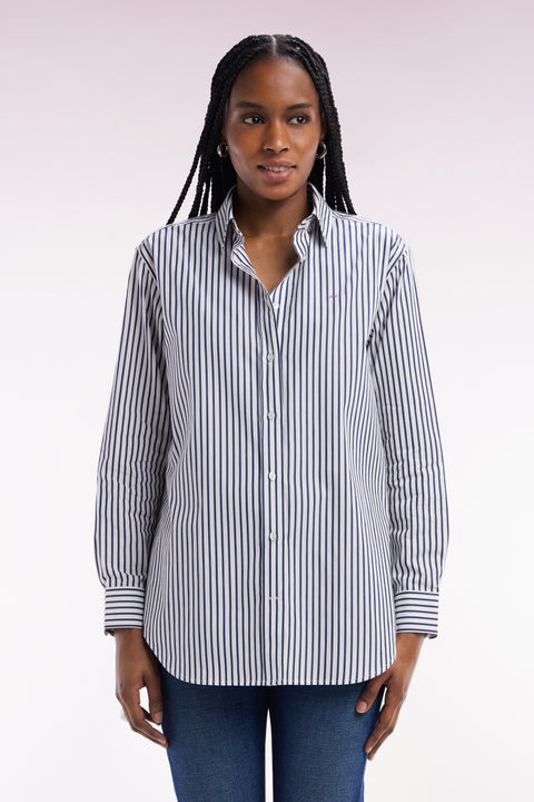 Relax-fit sky blue cotton shirt with stick stripes - Image 3