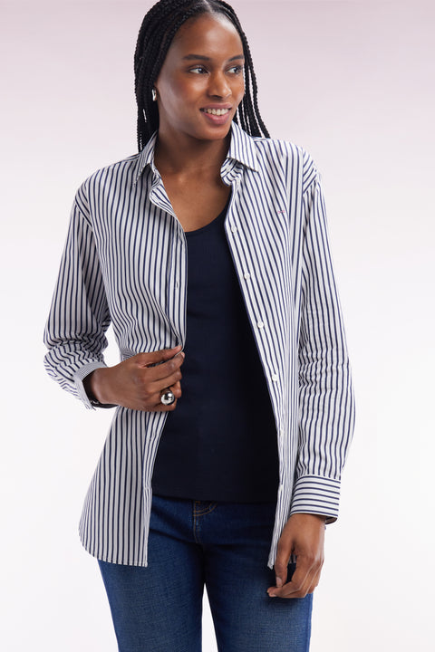 Relax-fit sky blue cotton shirt with stick stripes - Image 1