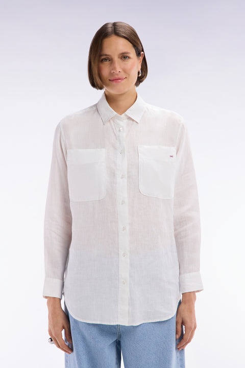 Oversized white linen shirt with patch pockets - Image 3