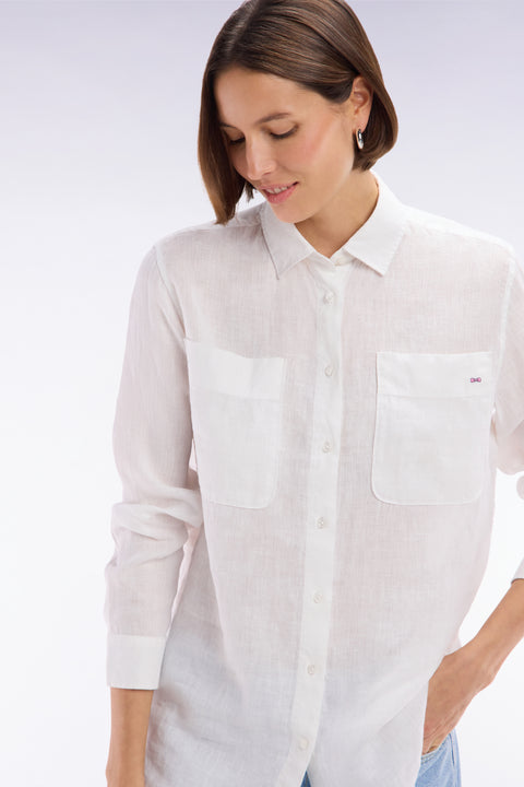Oversized white linen shirt with patch pockets - Image 1