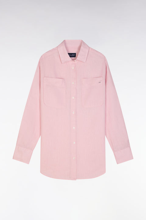 Oversized pink linen shirt with patch pockets - Image 2