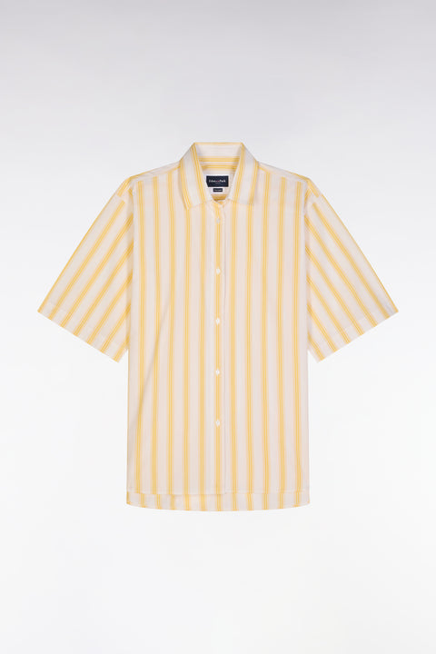 Oversized striped short-sleeved shirt in yellow and white cotton - Image 2