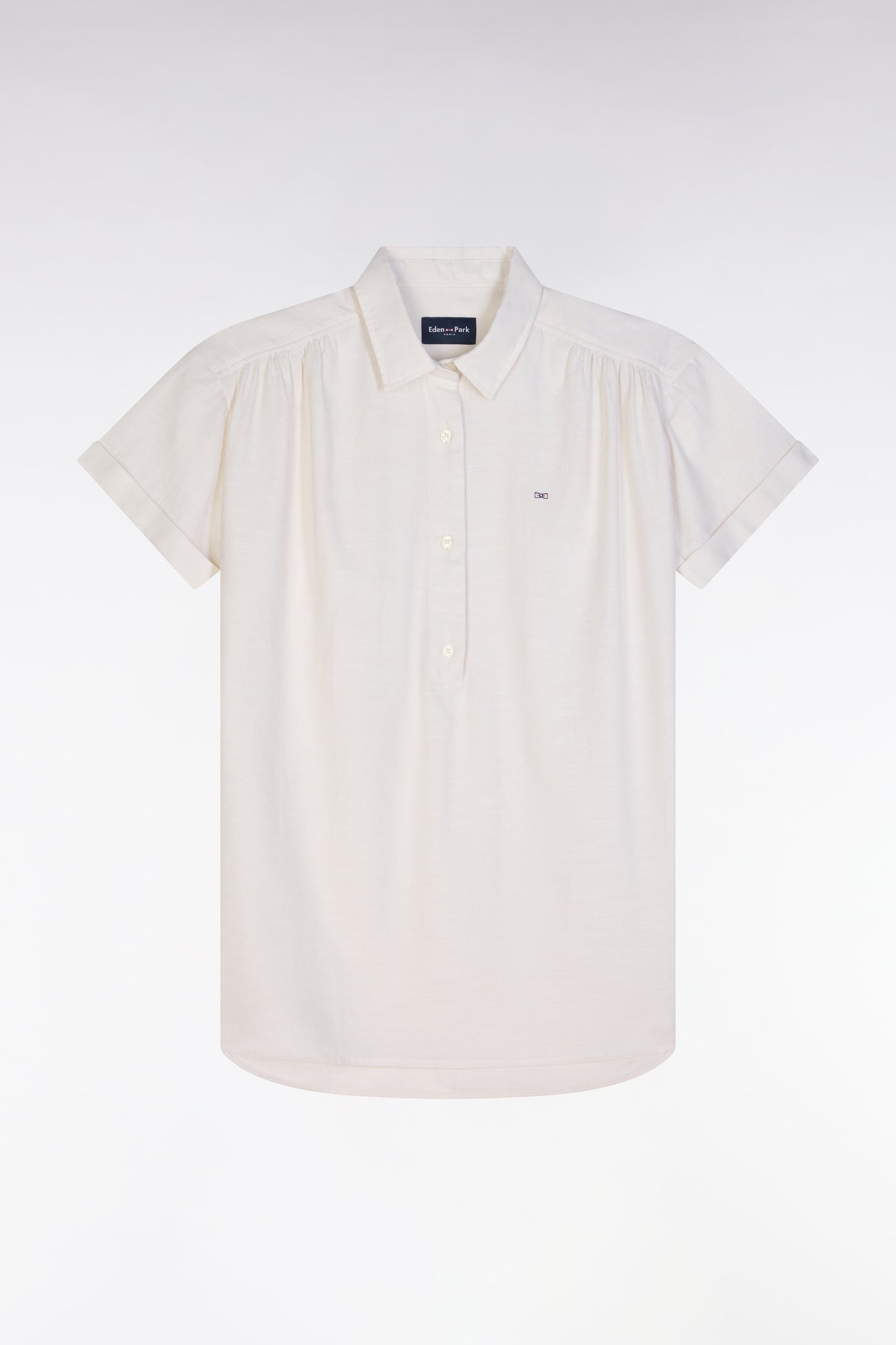 Relaxed-fit short-sleeved ecru cotton blouse