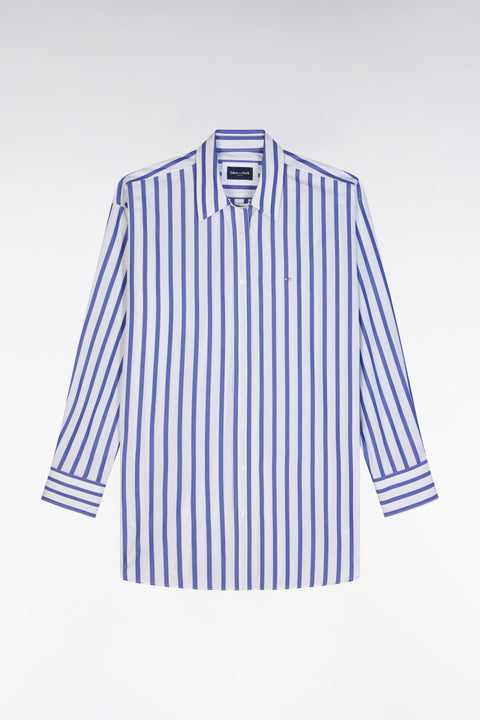 Oversized white cotton shirt with blue stripes - Image 2