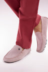 Pink suede leather loafers