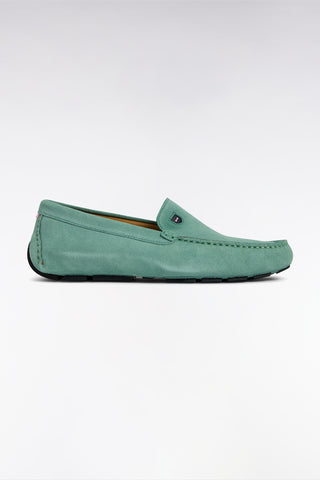 Green suede leather loafers